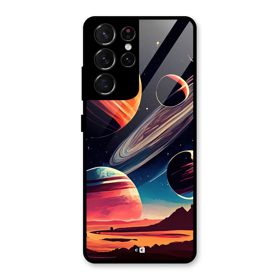 Space Planets Glass Back Case for Galaxy S21 Ultra 5G