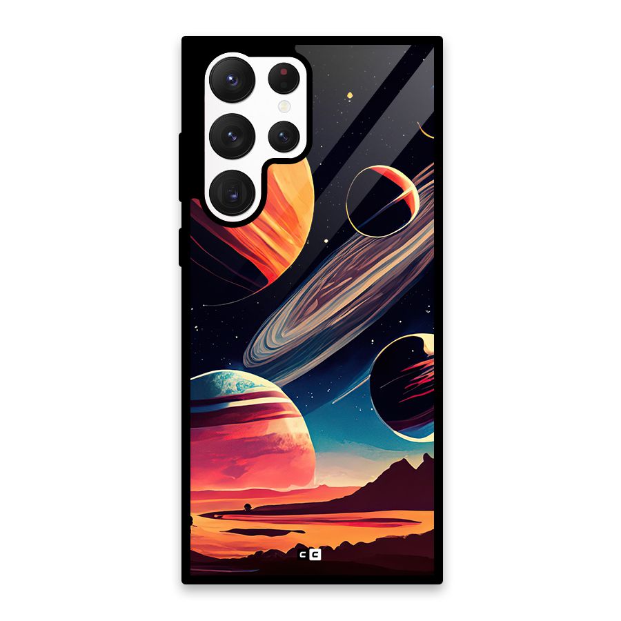 Space Planets Glass Back Case for Galaxy S22 Ultra 5G