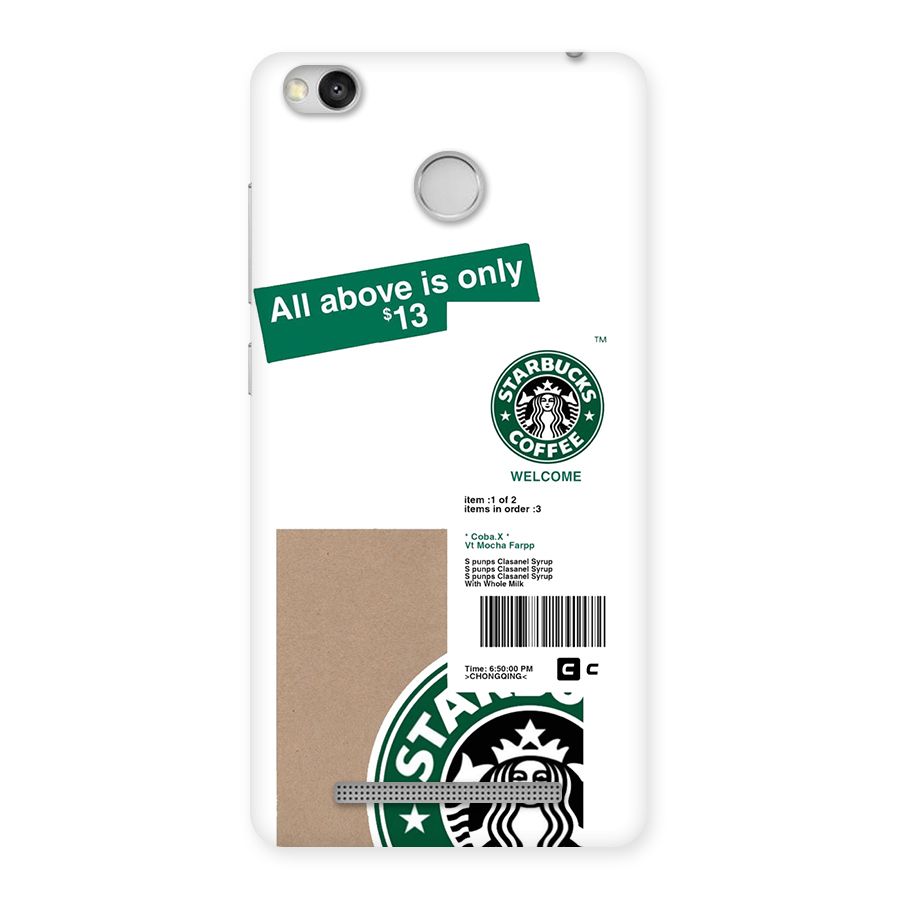 Starbucks Coffee Mocha Back Case for Redmi 3S Prime
