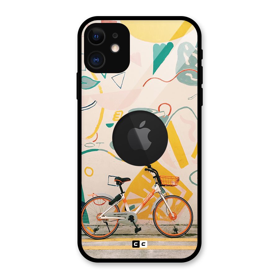 Street Art Bicycle Glass Back Case for iPhone 11 Logo Cut