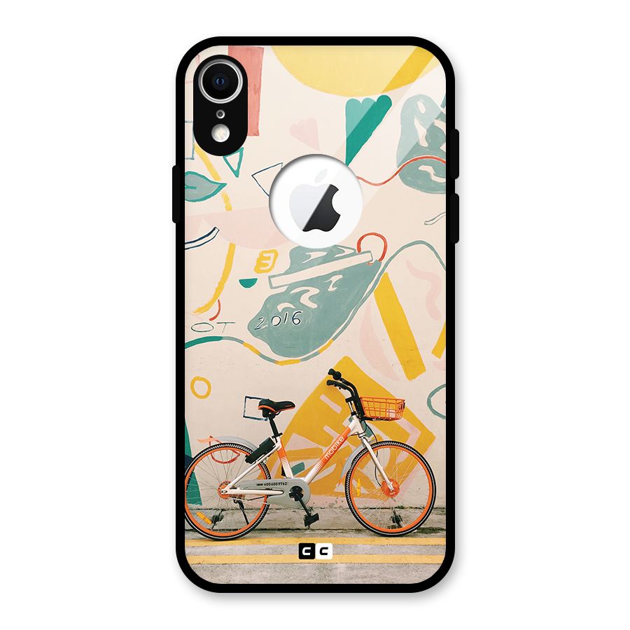 Street Art Bicycle Glass Back Case for iPhone XR Logo Cut