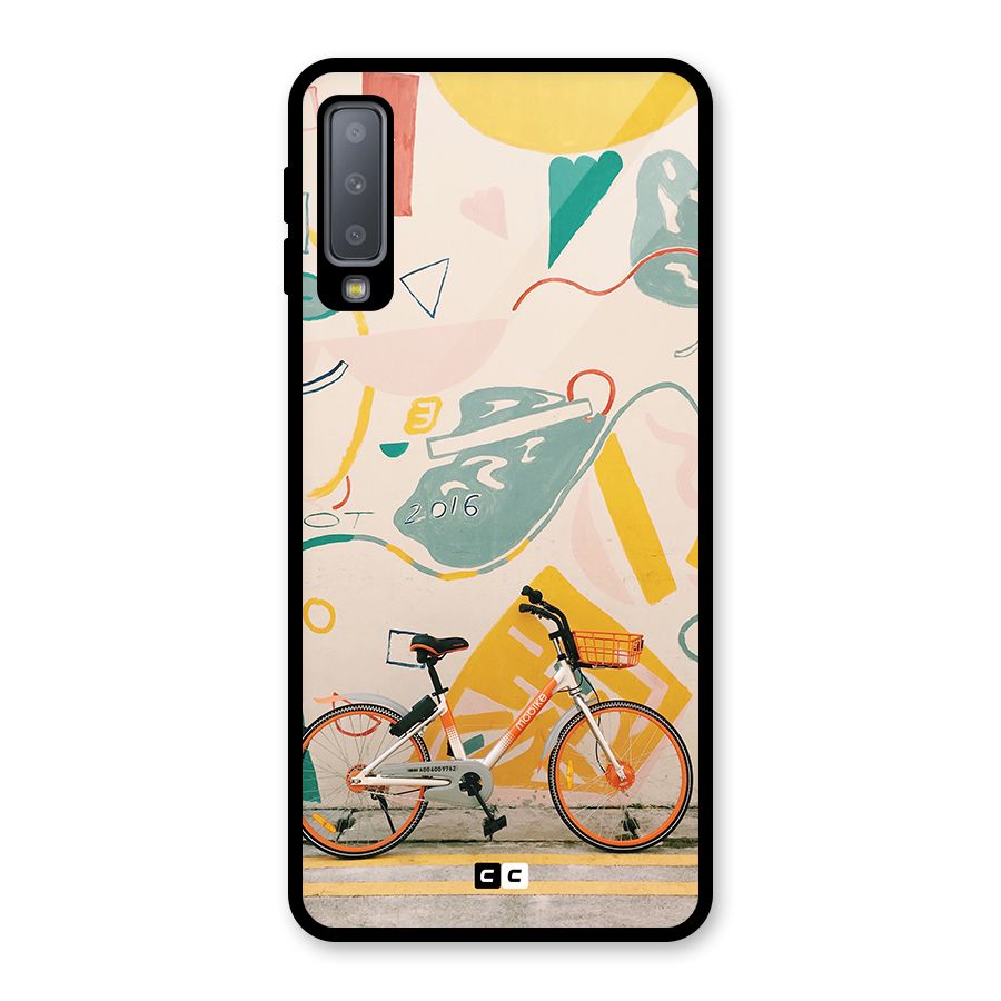 Street Art Bicycle Glass Back Case for Galaxy A7 (2018)