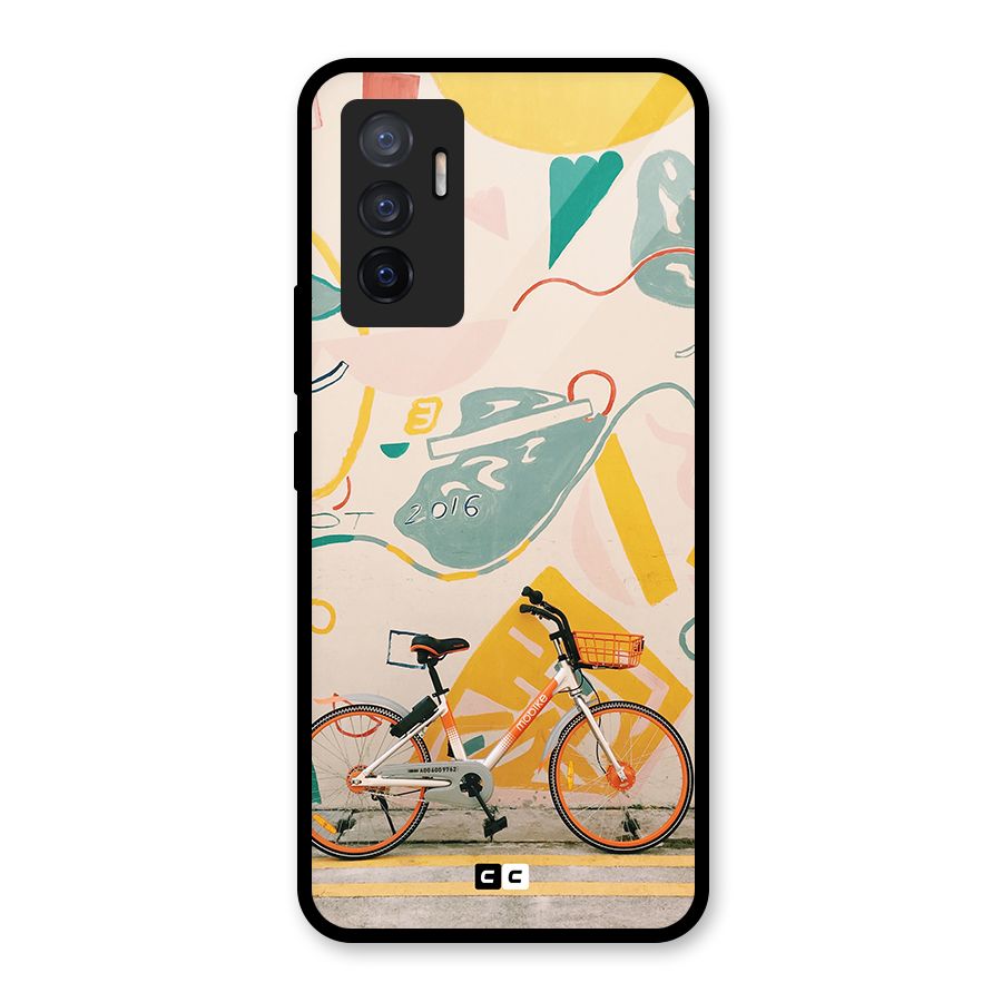 Street Art Bicycle Glass Back Case for Vivo V23e