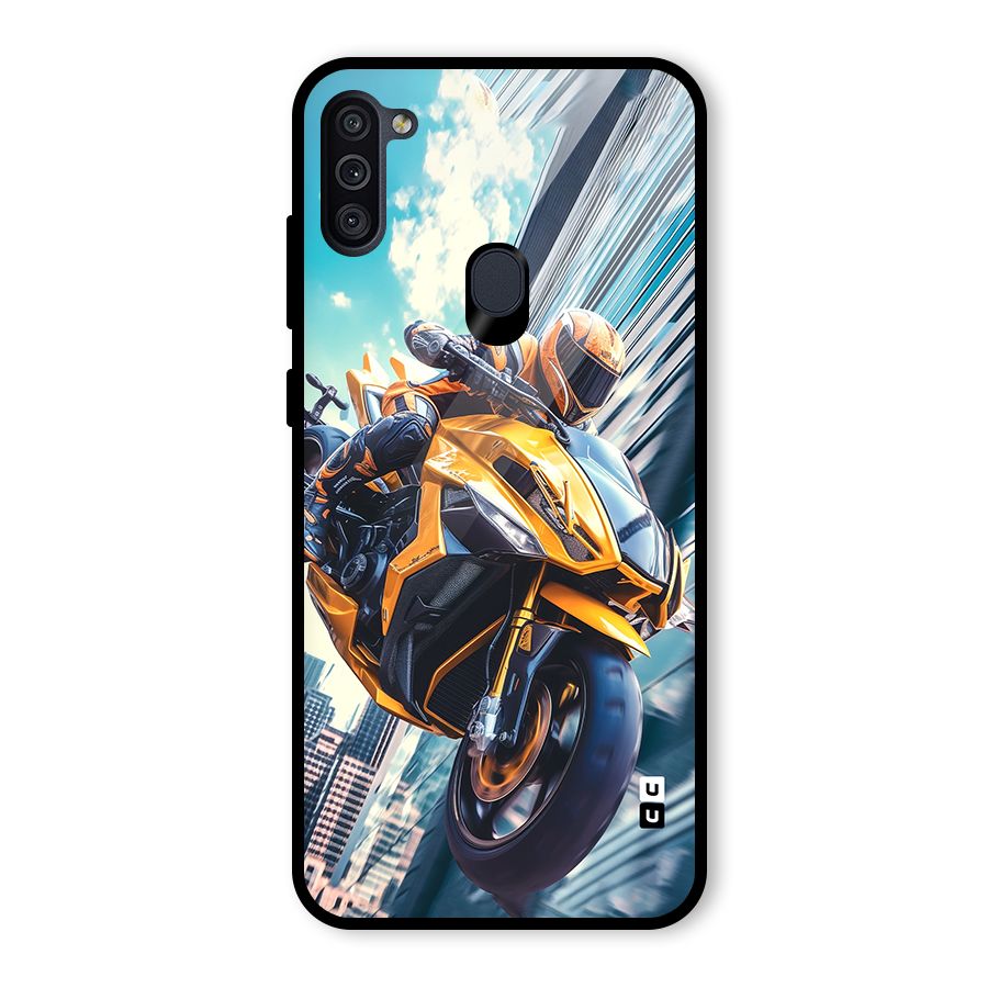 Super Bike Falling Glass Back Case for Galaxy M11