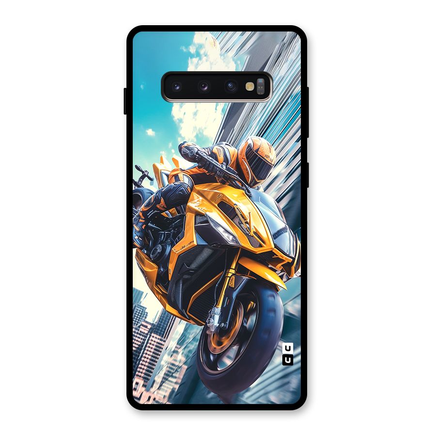 Super Bike Falling Glass Back Case for Galaxy S10 Plus