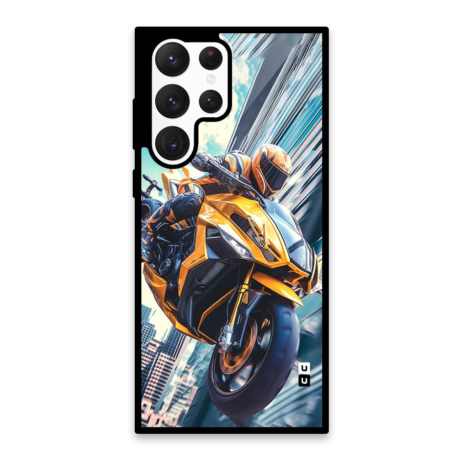 Super Bike Falling Glass Back Case for Galaxy S22 Ultra 5G