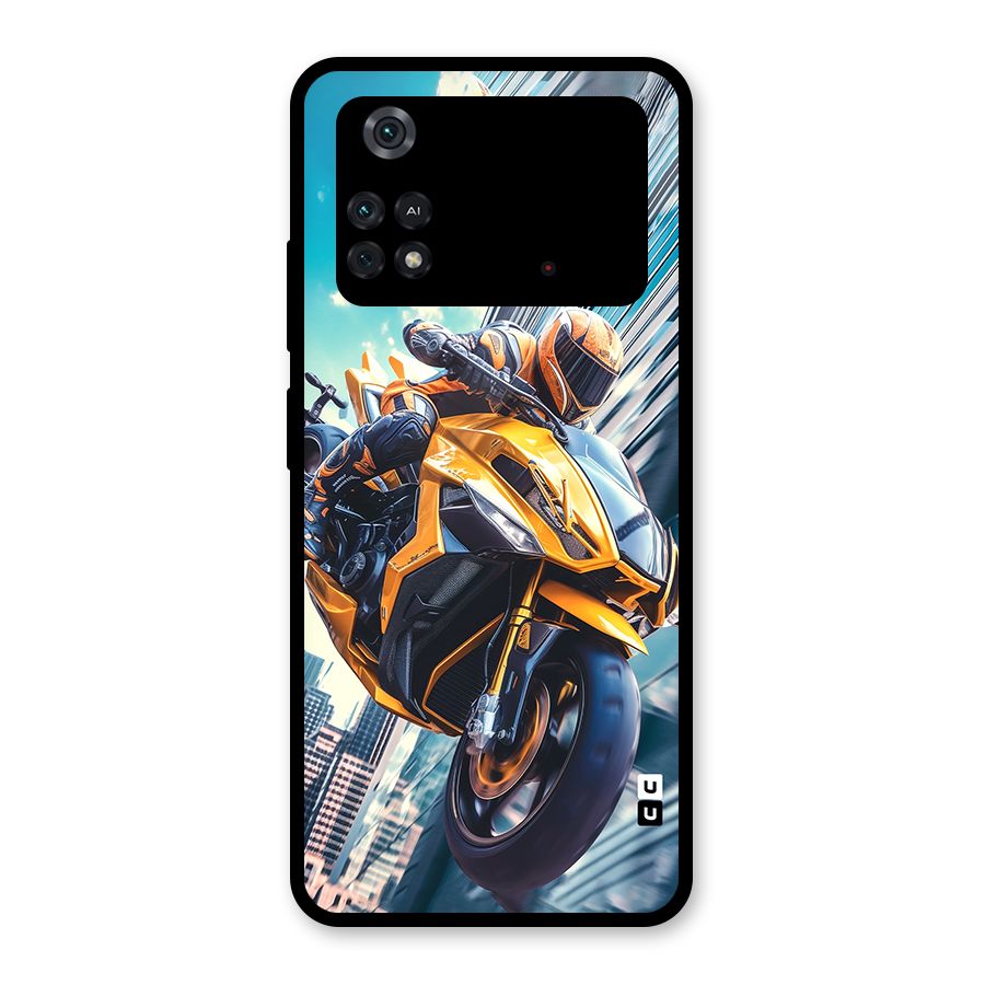 Super Bike Falling Glass Back Case for Poco M4 Pro 4G