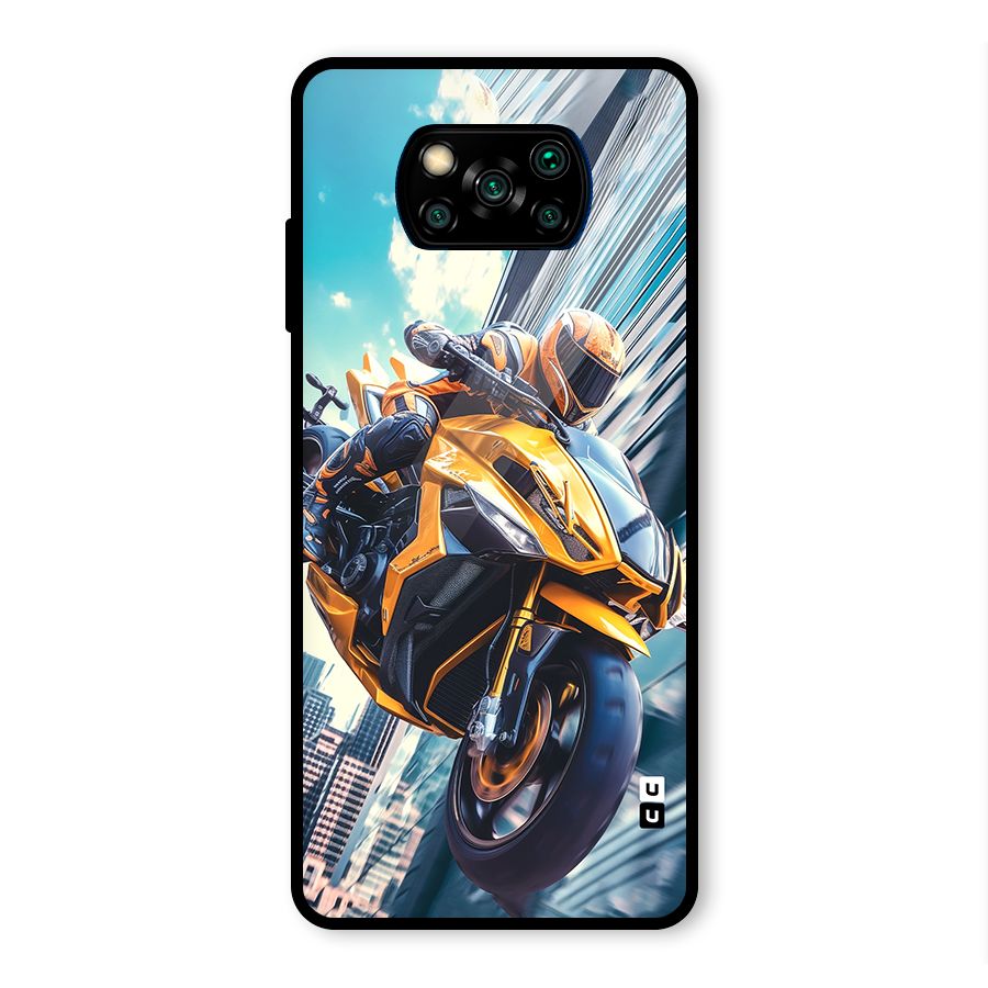 Super Bike Falling Glass Back Case for Poco X3 Pro