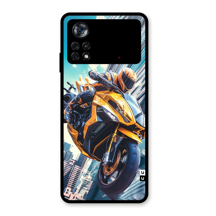 Super Bike Falling Glass Back Case for Poco X4 Pro 5G