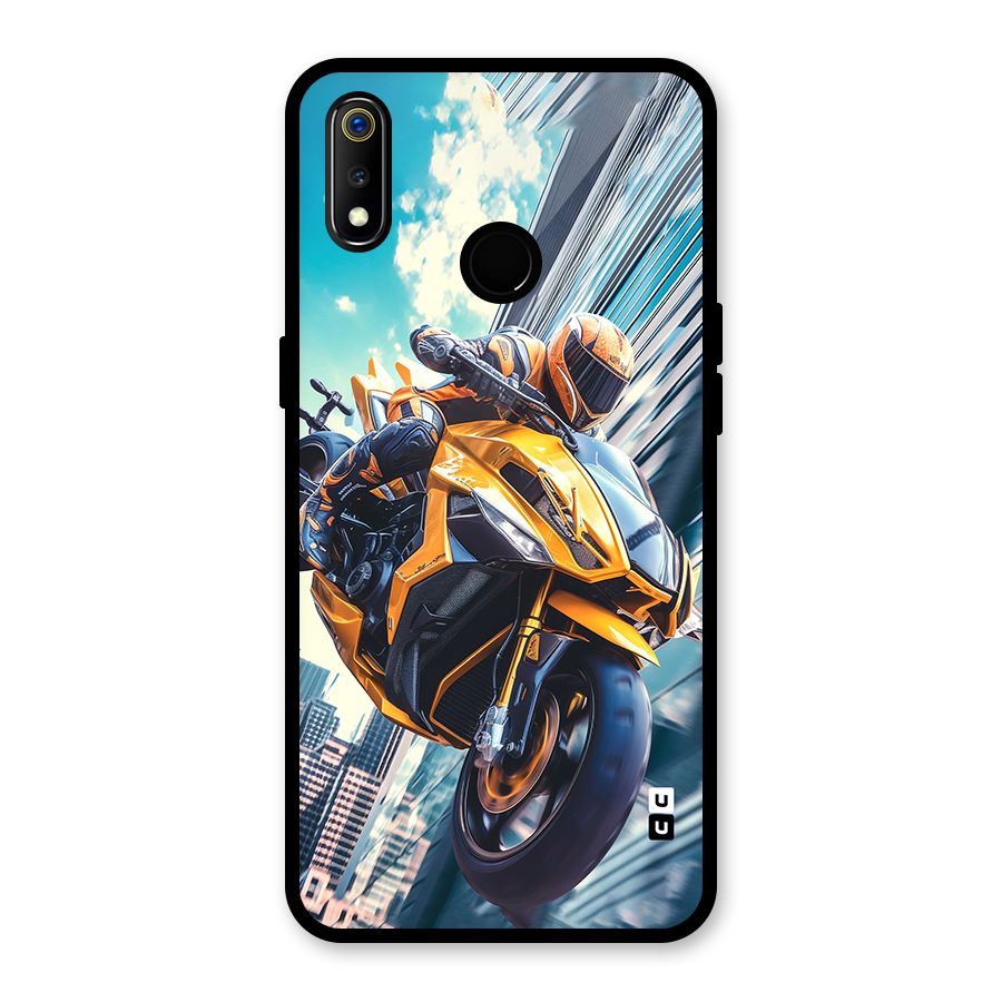 Super Bike Falling Glass Back Case for Realme 3i