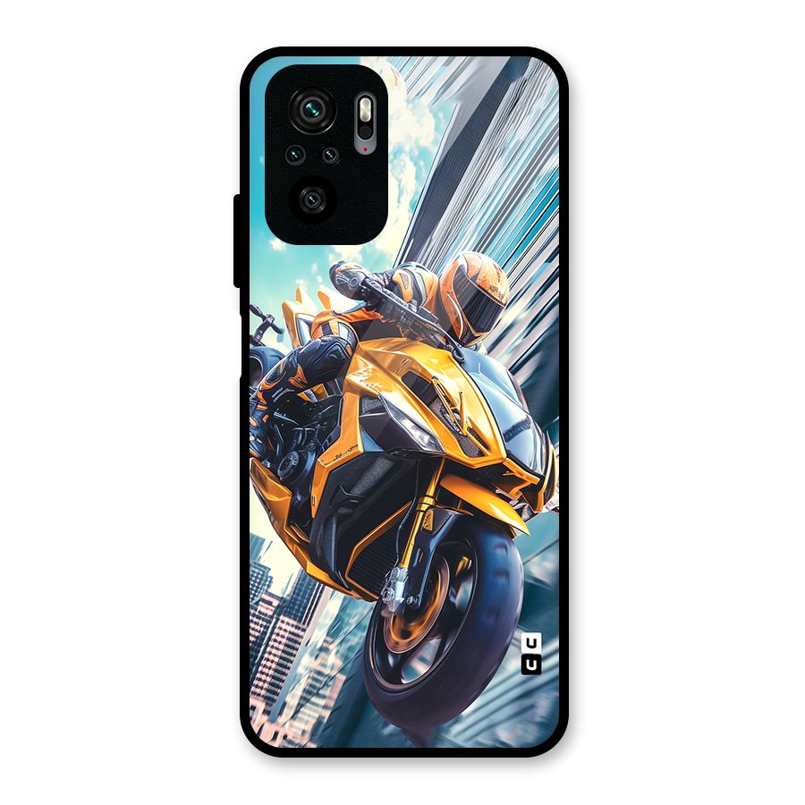 Super Bike Falling Glass Back Case for Redmi Note 10S