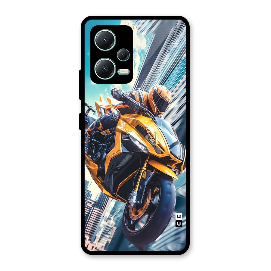 Super Bike Falling Glass Back Case for Redmi Note 12 5G