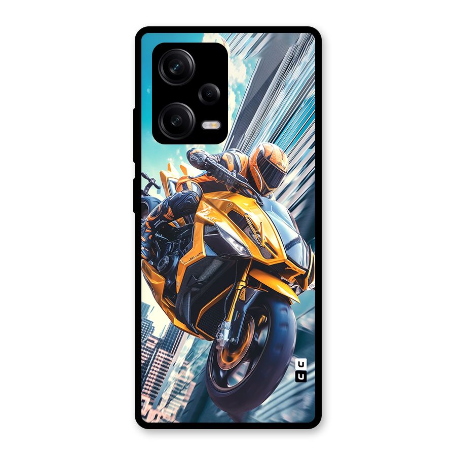Super Bike Falling Glass Back Case for Redmi Note 12 Pro