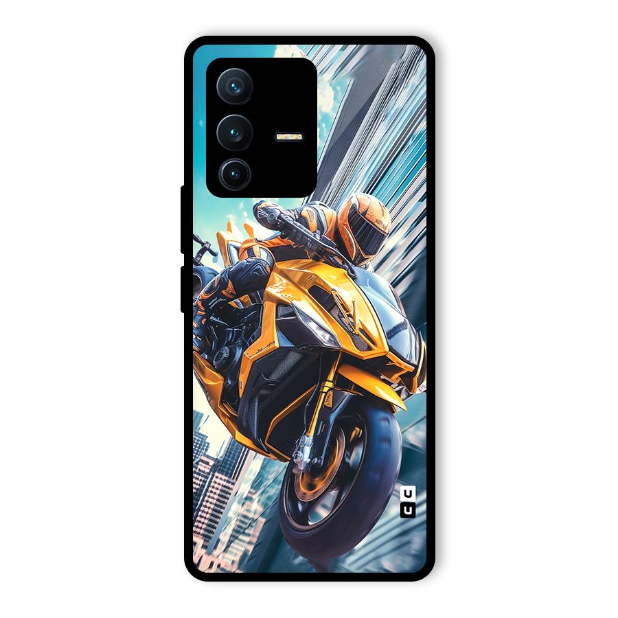 Super Bike Falling Glass Back Case for Vivo V23 Pro