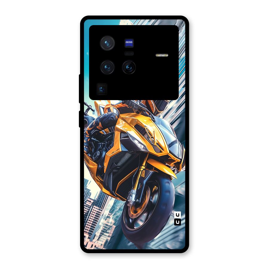 Super Bike Falling Glass Back Case for Vivo X80 Pro