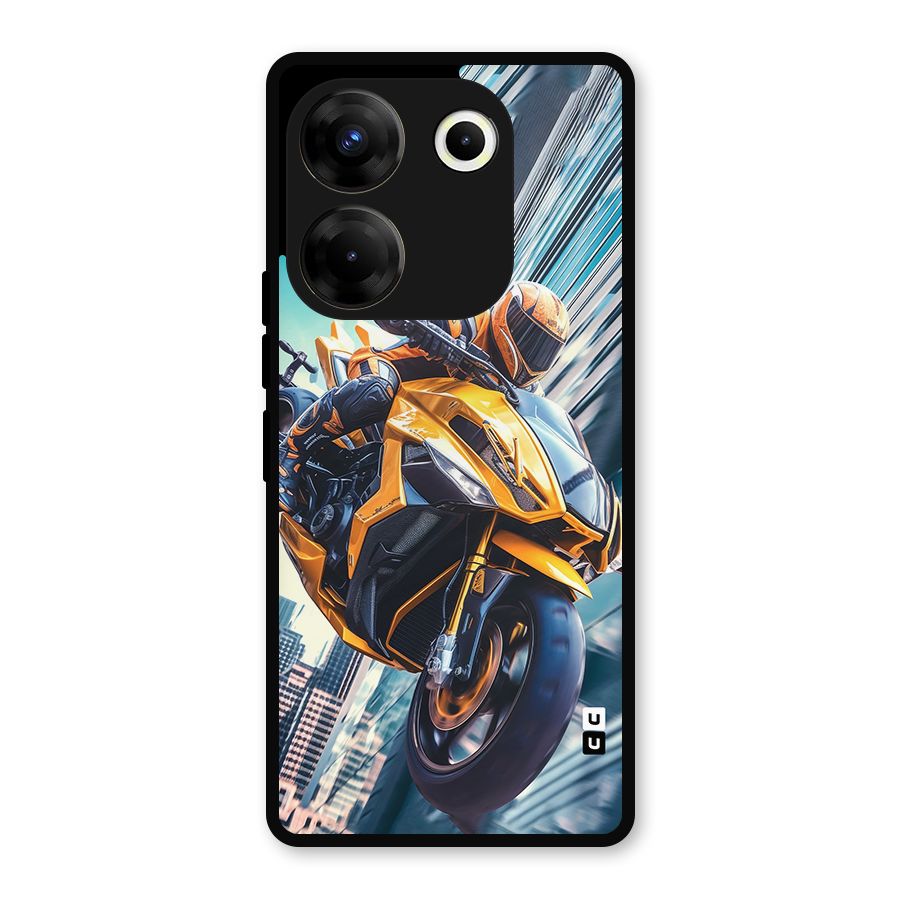 Super Bike Falling Metal Back Case for Tecno Camon 20