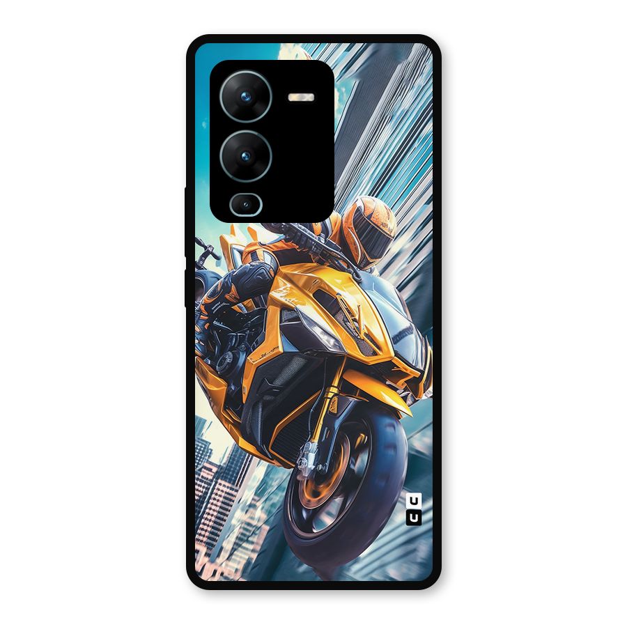Super Bike Falling Metal Back Case for Vivo V25 Pro
