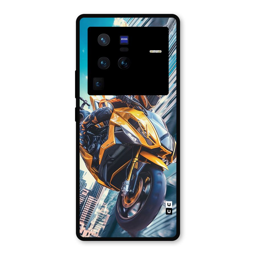 Super Bike Falling Metal Back Case for Vivo X80 Pro