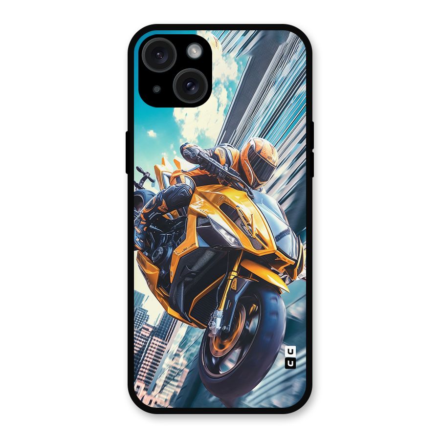 Super Bike Falling Metal Back Case for iPhone 15 Plus