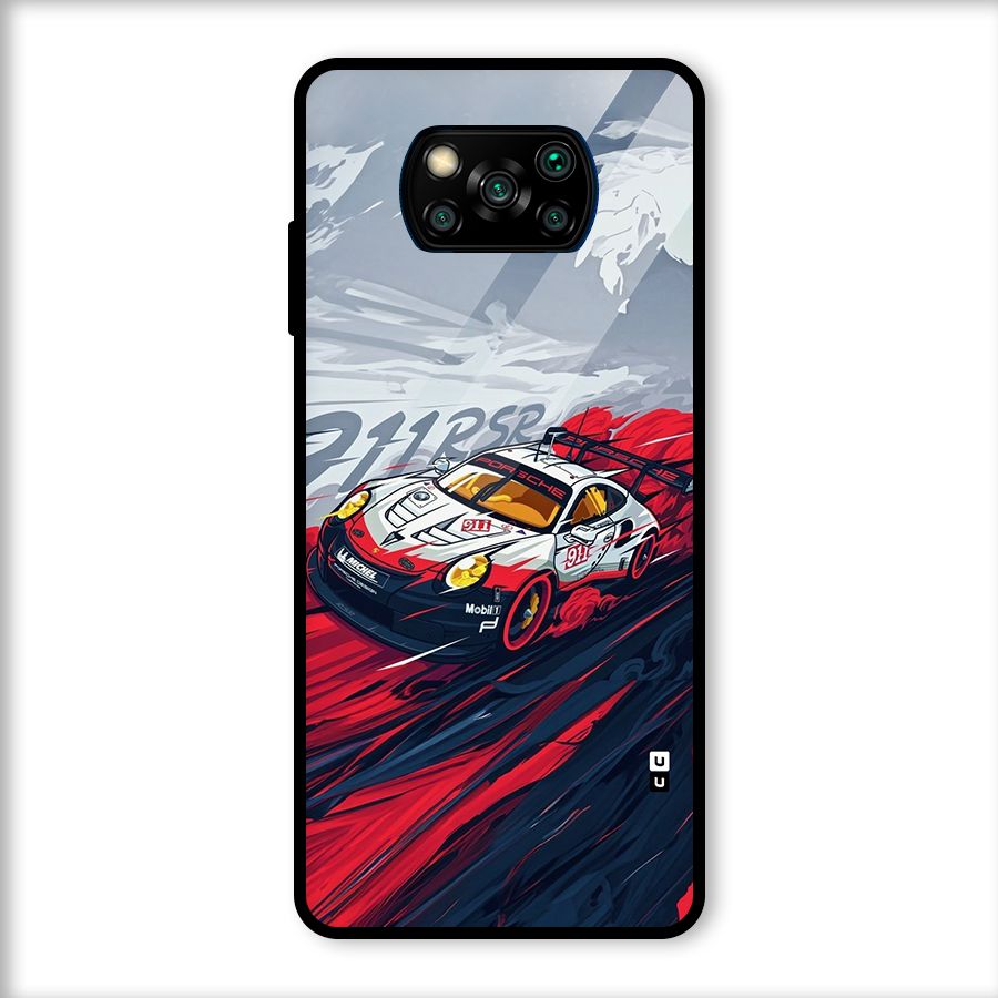 Super Car illustration Glass Back Case for Poco X3