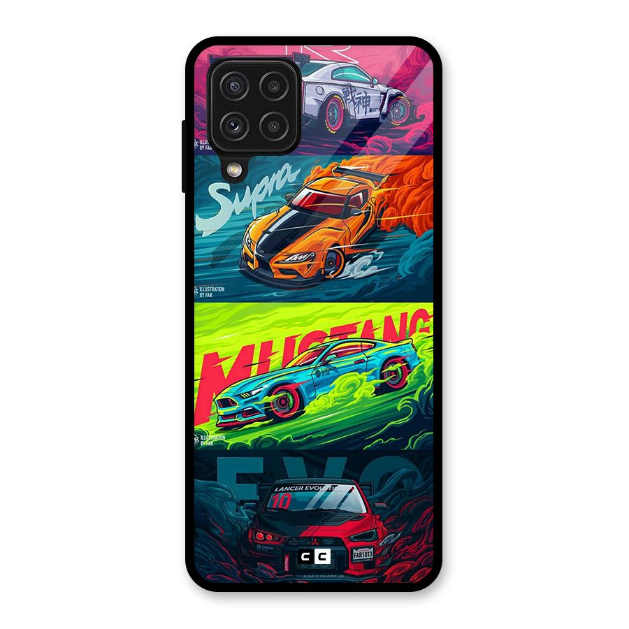 Super Racing Car Glass Back Case for Galaxy A22 4G