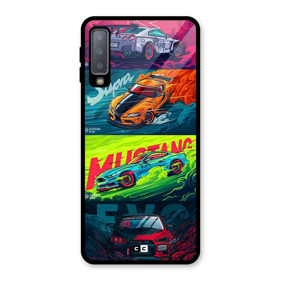 Super Racing Car Glass Back Case for Galaxy A7 (2018)