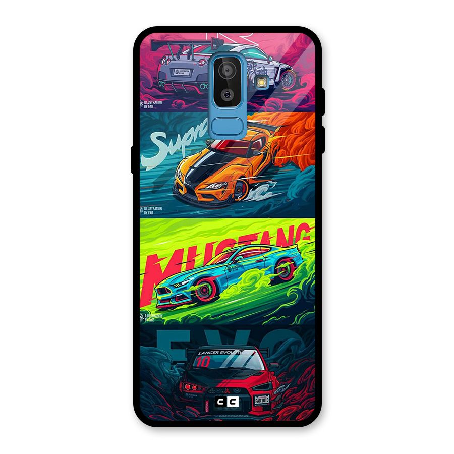 Super Racing Car Glass Back Case for Galaxy J8