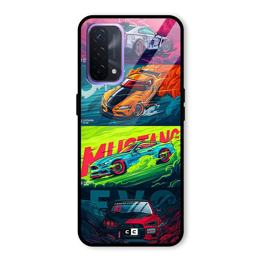 Super Racing Car Glass Back Case for Oppo A74 5G