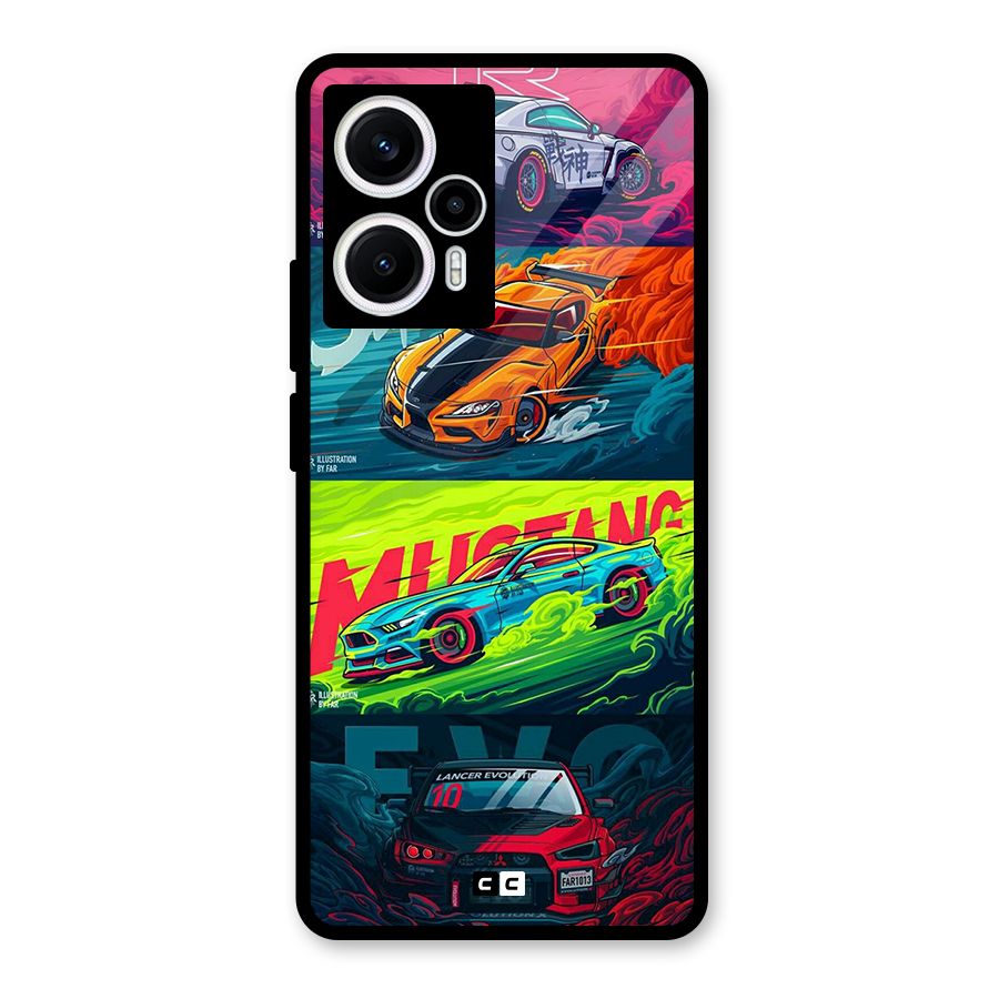 Super Racing Car Glass Back Case for Poco F5