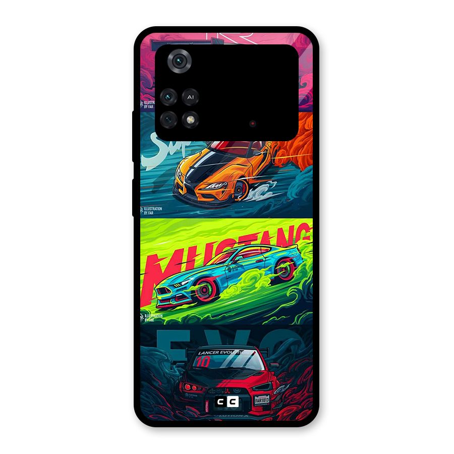 Super Racing Car Glass Back Case for Poco M4 Pro 4G