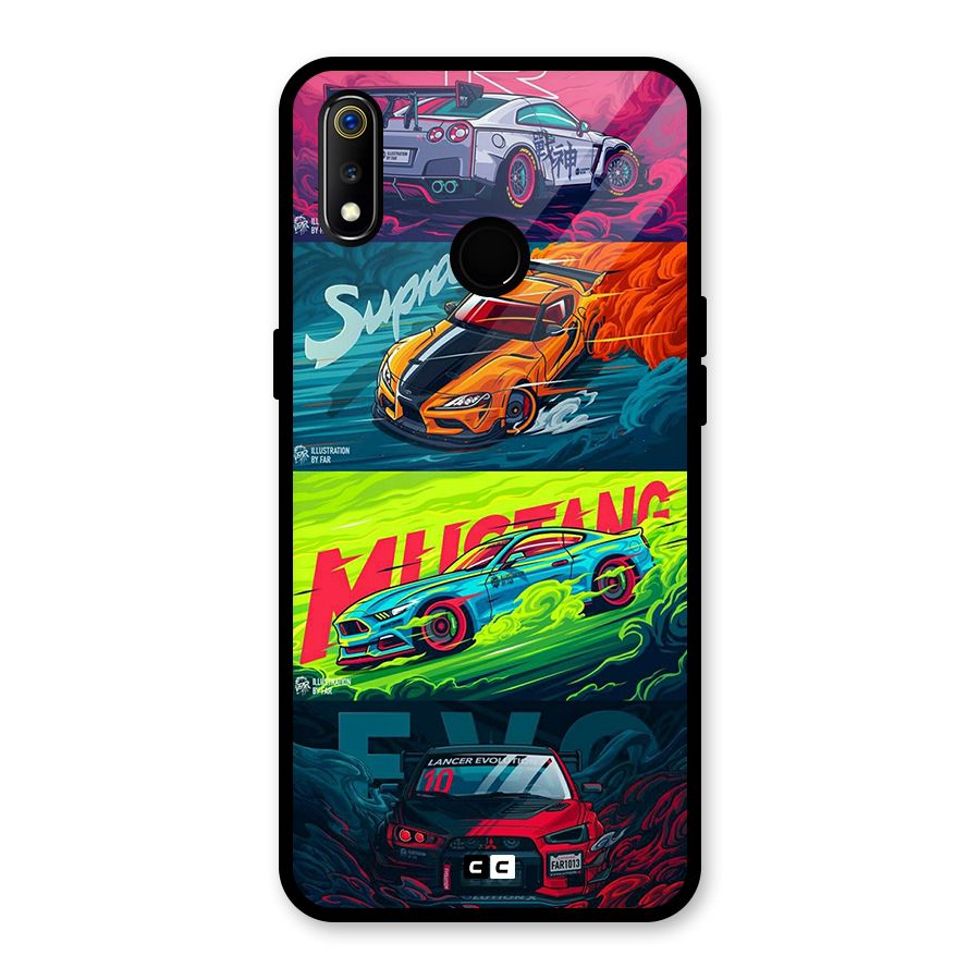 Super Racing Car Glass Back Case for Realme 3