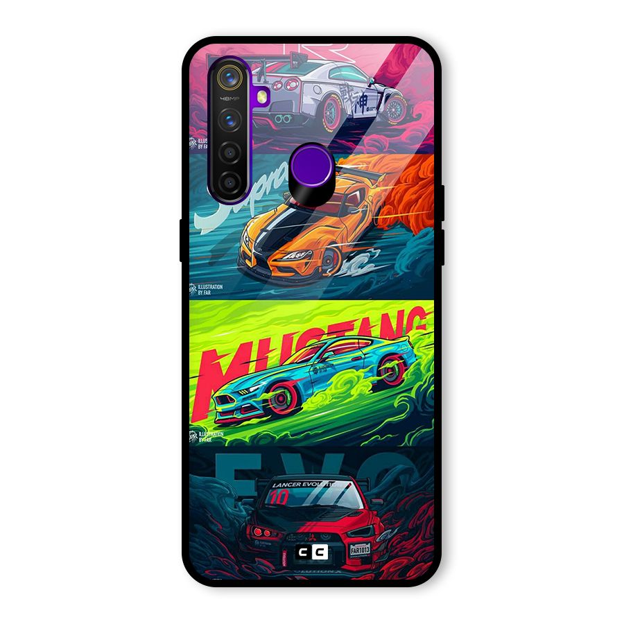 Super Racing Car Glass Back Case for Realme 5 Pro
