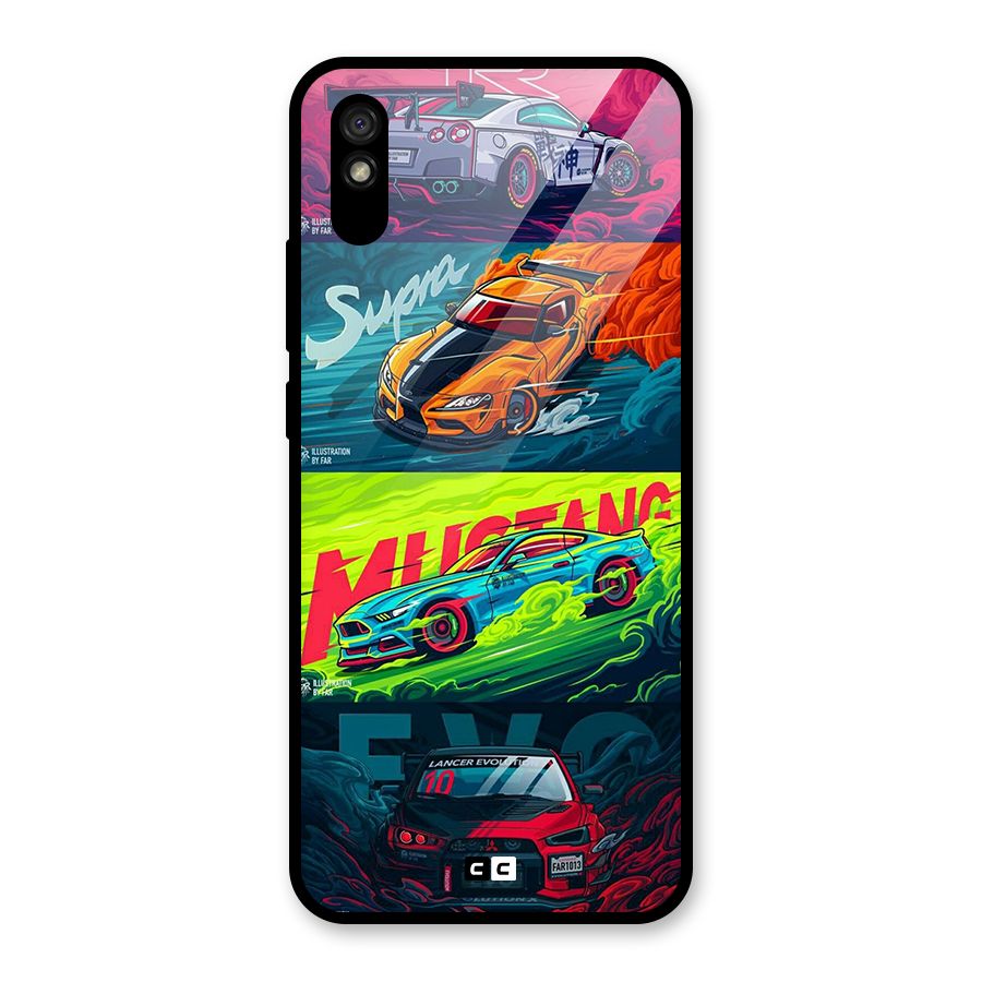Super Racing Car Glass Back Case for Redmi 9A
