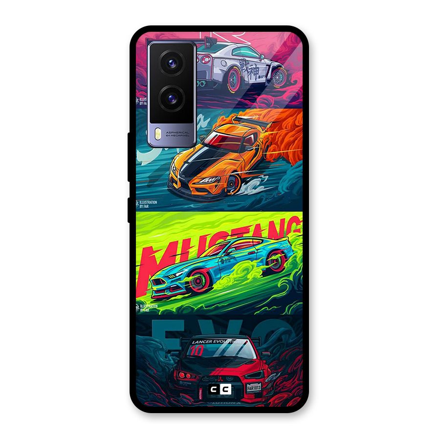 Super Racing Car Glass Back Case for Vivo V21e 5G