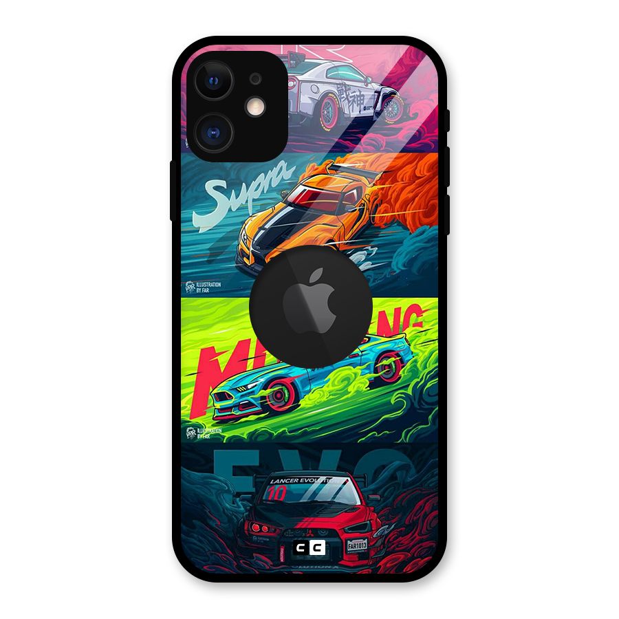 Super Racing Car Glass Back Case for iPhone 11 Logo Cut