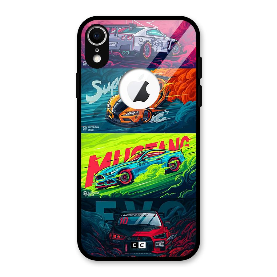 Super Racing Car Glass Back Case for iPhone XR Logo Cut