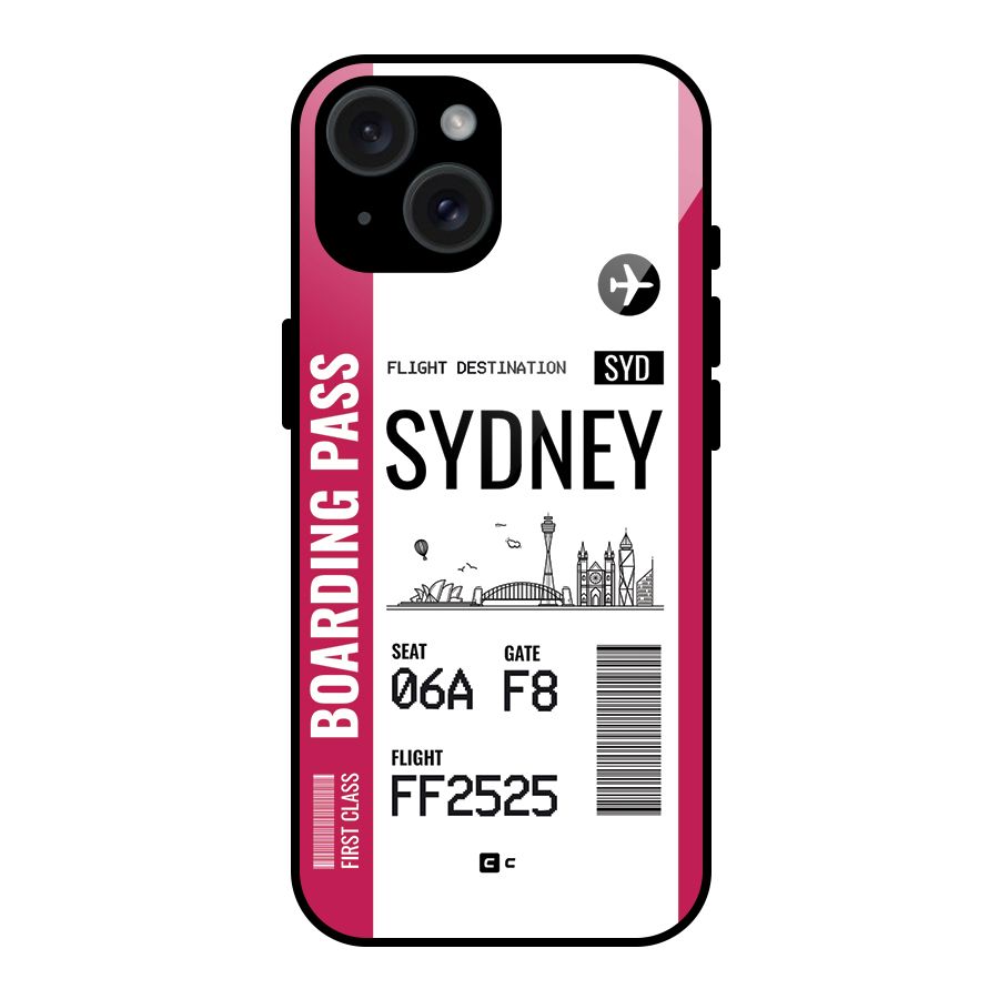 Sydney Boarding Pass Glass Back Case for iPhone 15