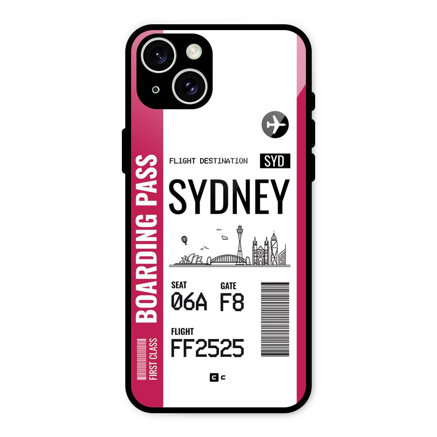 Sydney Boarding Pass Glass Back Case for iPhone 15 Plus