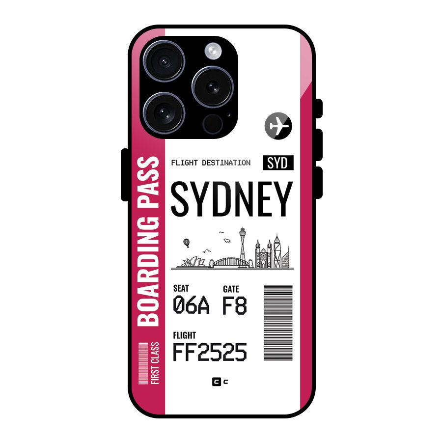 Sydney Boarding Pass Glass Back Case for iPhone 15 Pro