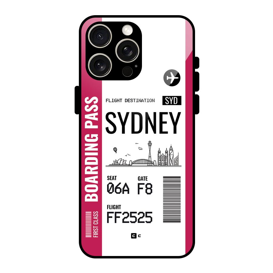 Sydney Boarding Pass Glass Back Case for iPhone 15 Pro Max