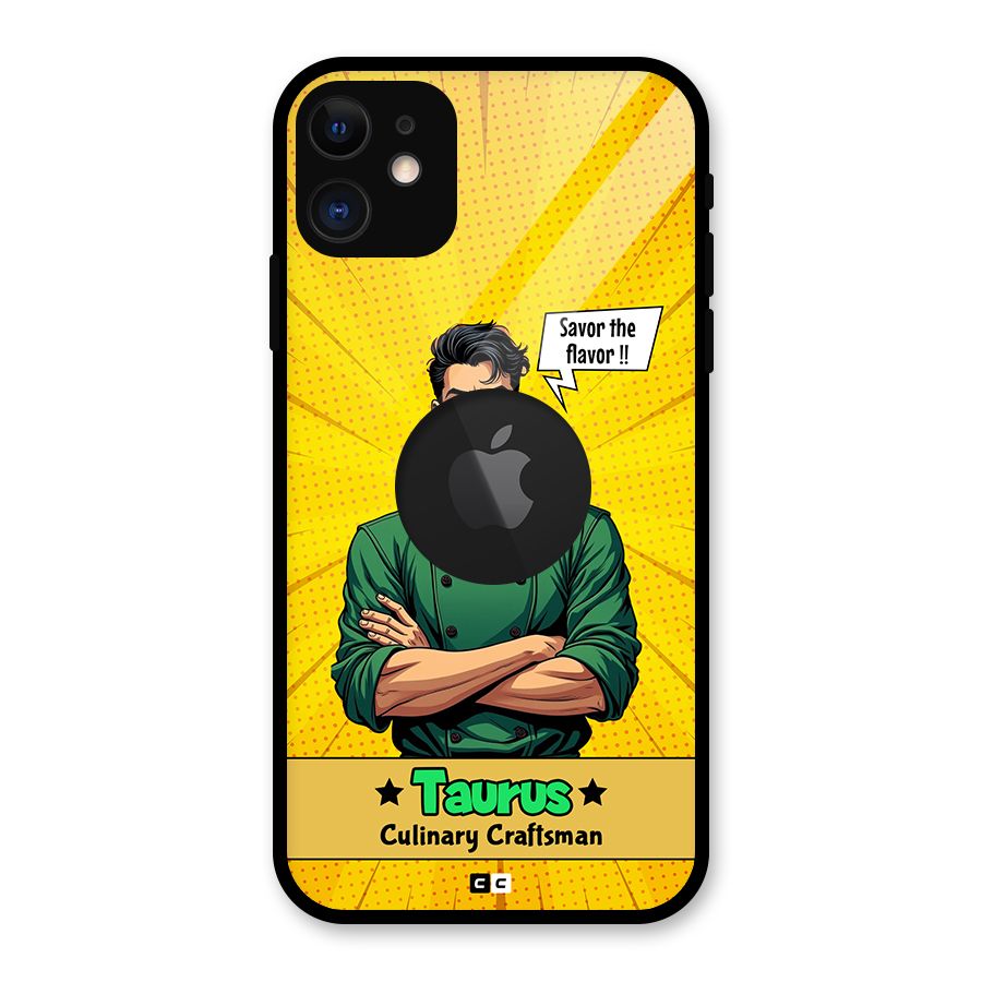 Taurus Craft Glass Back Case for iPhone 11 Logo Cut