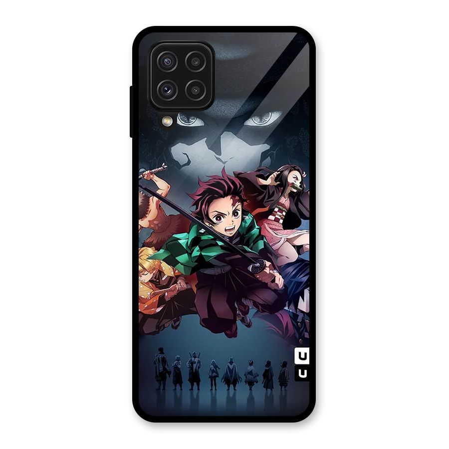 Team Demon Slayer Glass Back Case for Galaxy A22 4G