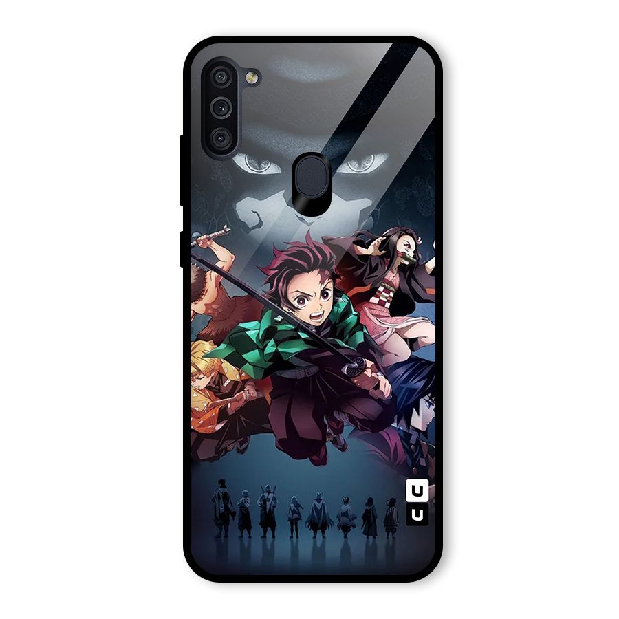 Team Demon Slayer Glass Back Case for Galaxy M11