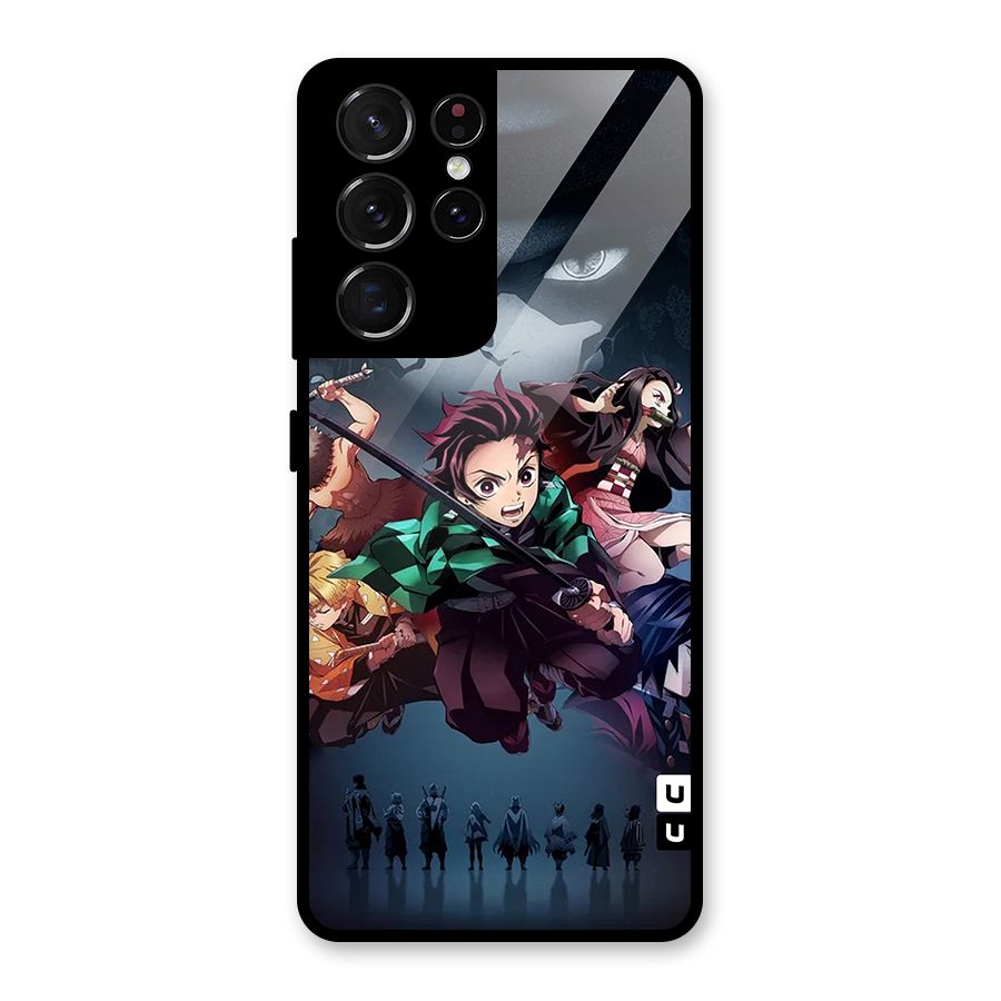 Team Demon Slayer Glass Back Case for Galaxy S21 Ultra 5G