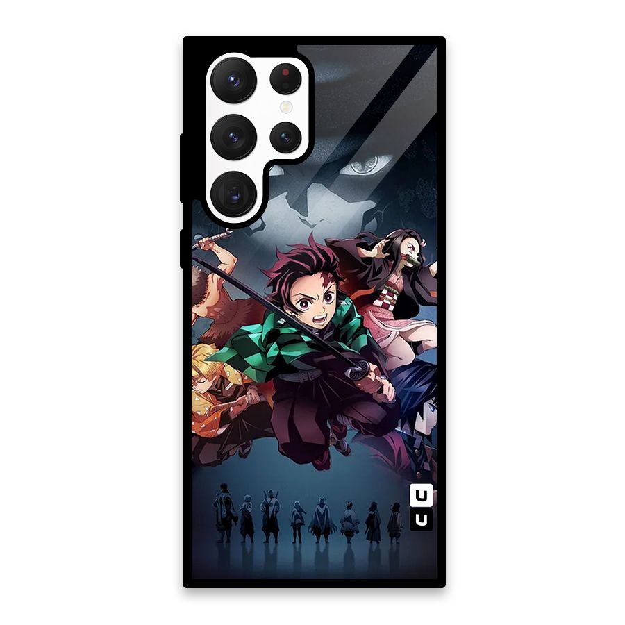 Team Demon Slayer Glass Back Case for Galaxy S22 Ultra 5G