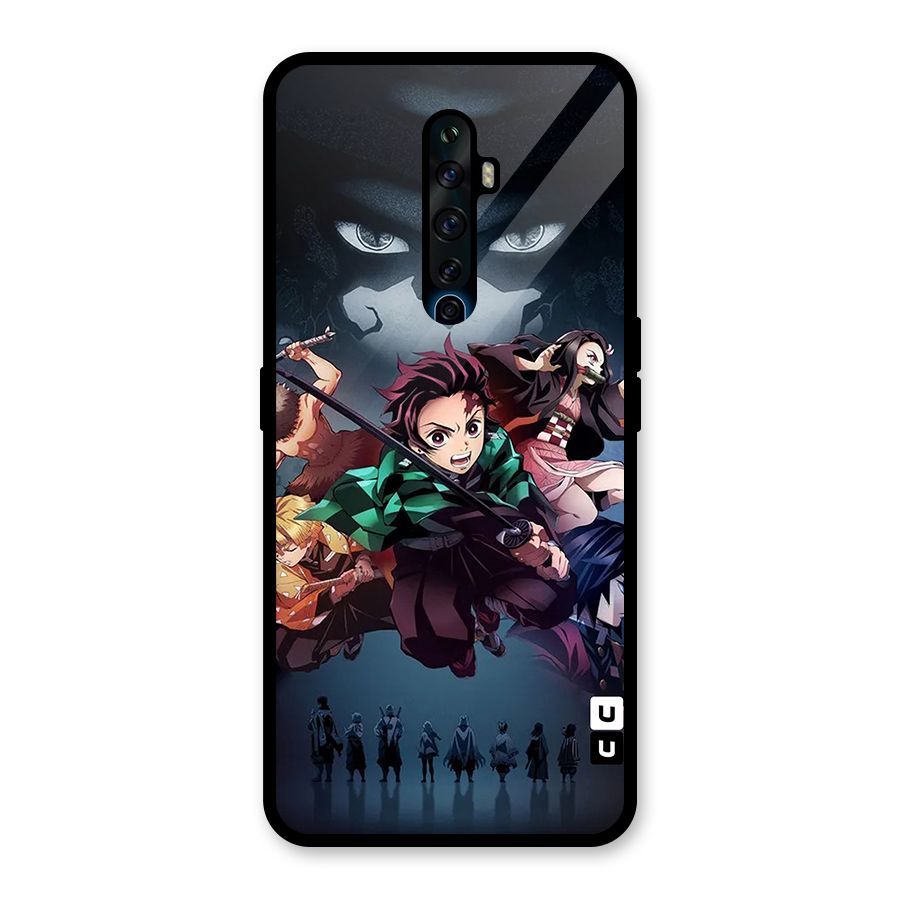 Team Demon Slayer Glass Back Case for Oppo Reno2 F
