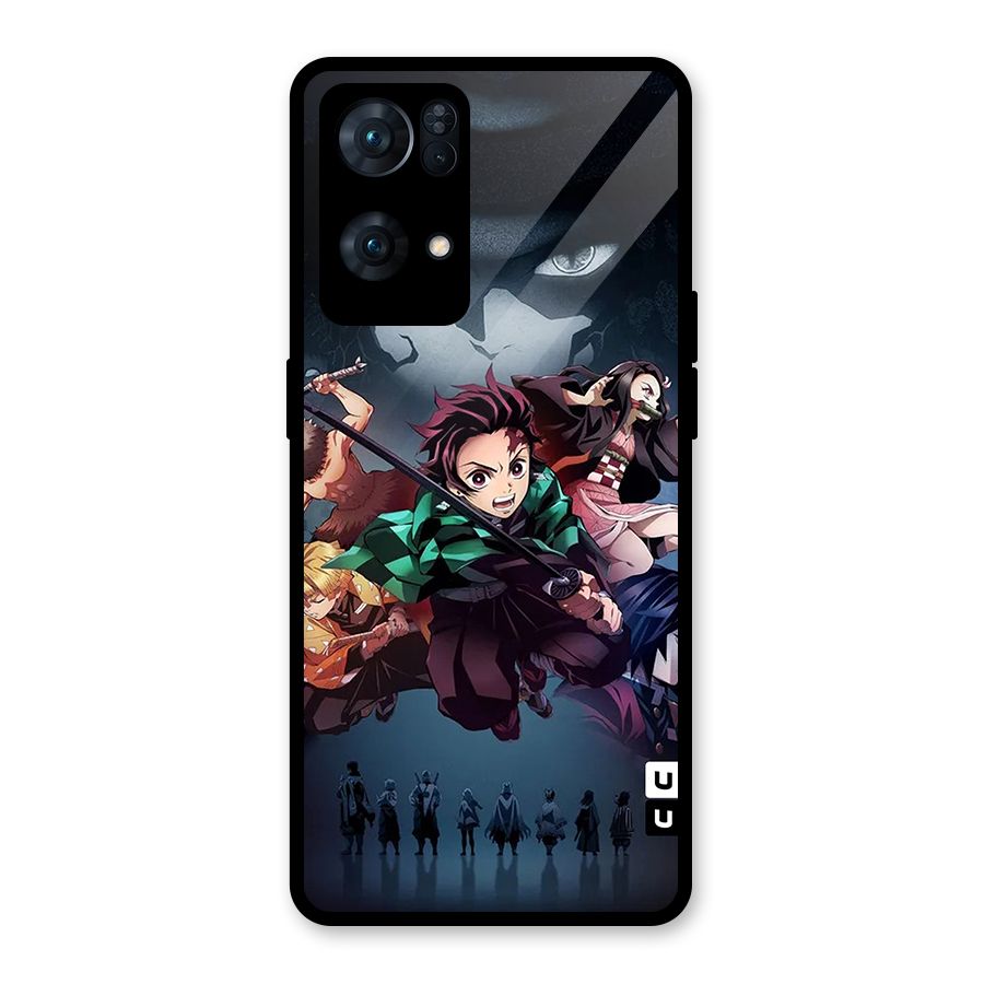 Team Demon Slayer Glass Back Case for Oppo Reno7 Pro 5G
