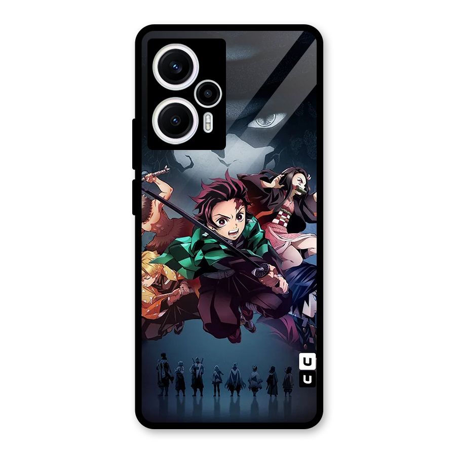 Team Demon Slayer Glass Back Case for Poco F5