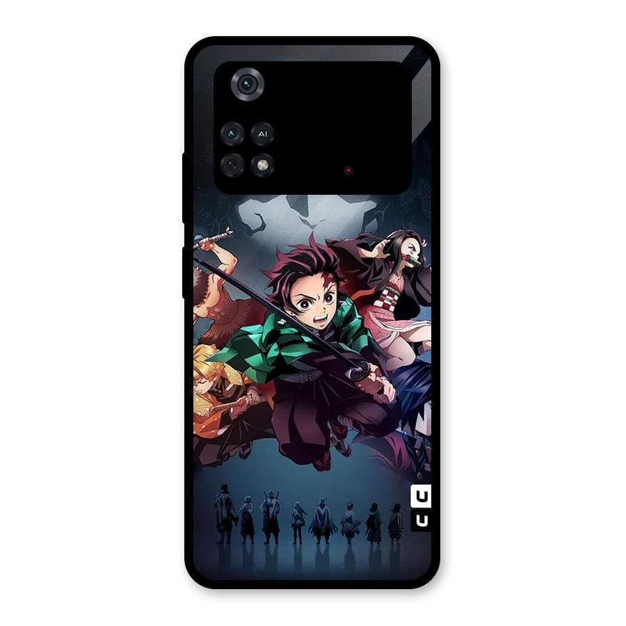 Team Demon Slayer Glass Back Case for Poco M4 Pro 4G