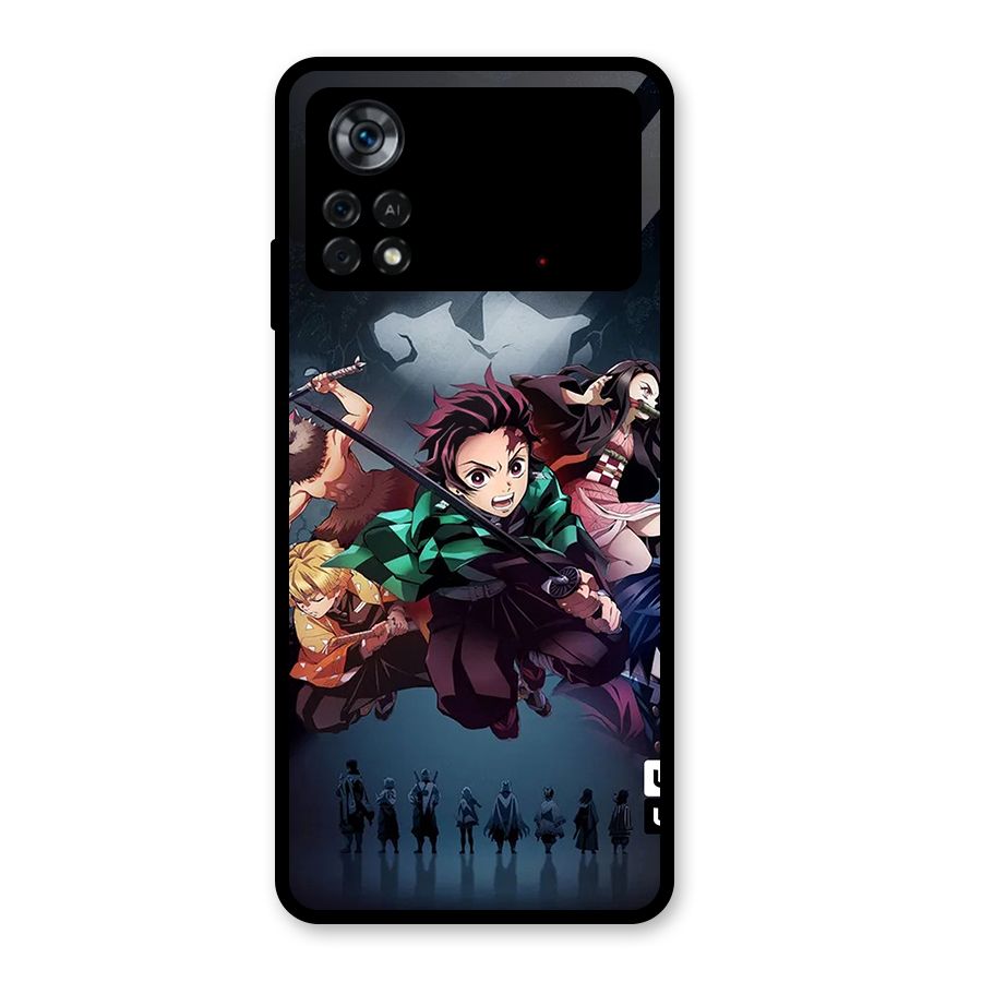 Team Demon Slayer Glass Back Case for Poco X4 Pro 5G